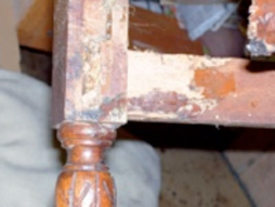 Chair decayed from woodworm